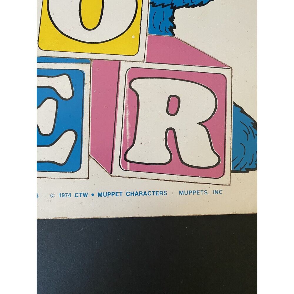 Vintage Playskool 1974 Sesame Street Grover Wooden Wood Puzzle Blocks Letters - Picture 4 of 9